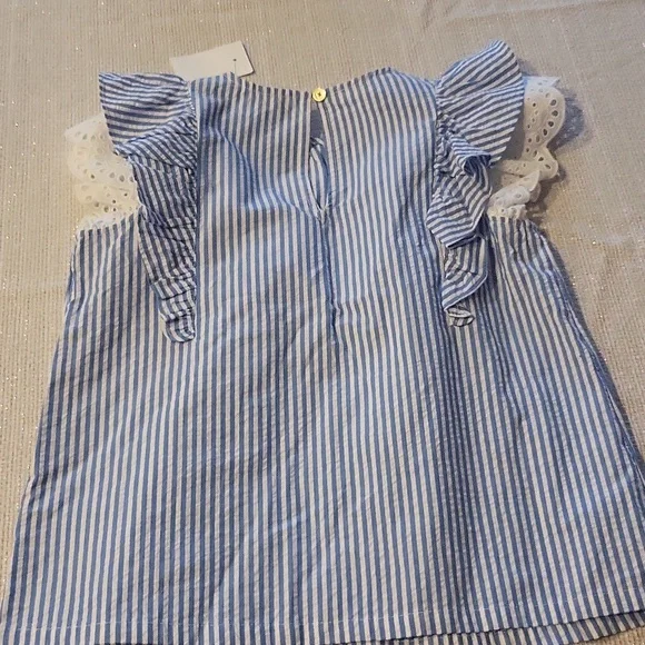 Crewcuts double-ruffle seersucker blue And White Stripes Blouse Shirt - Picture 3 of 7